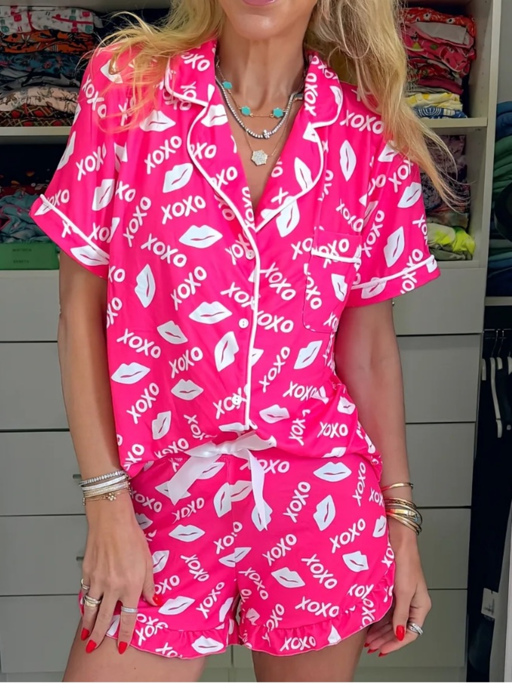 NWOT Jordann’s Jammie’s Pink XOXO Printed Short Pajama Set